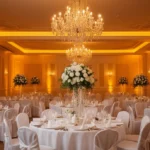 Elegancka sala weselna pod Siedlcami z okraglymi stolami i bialymi obrusami